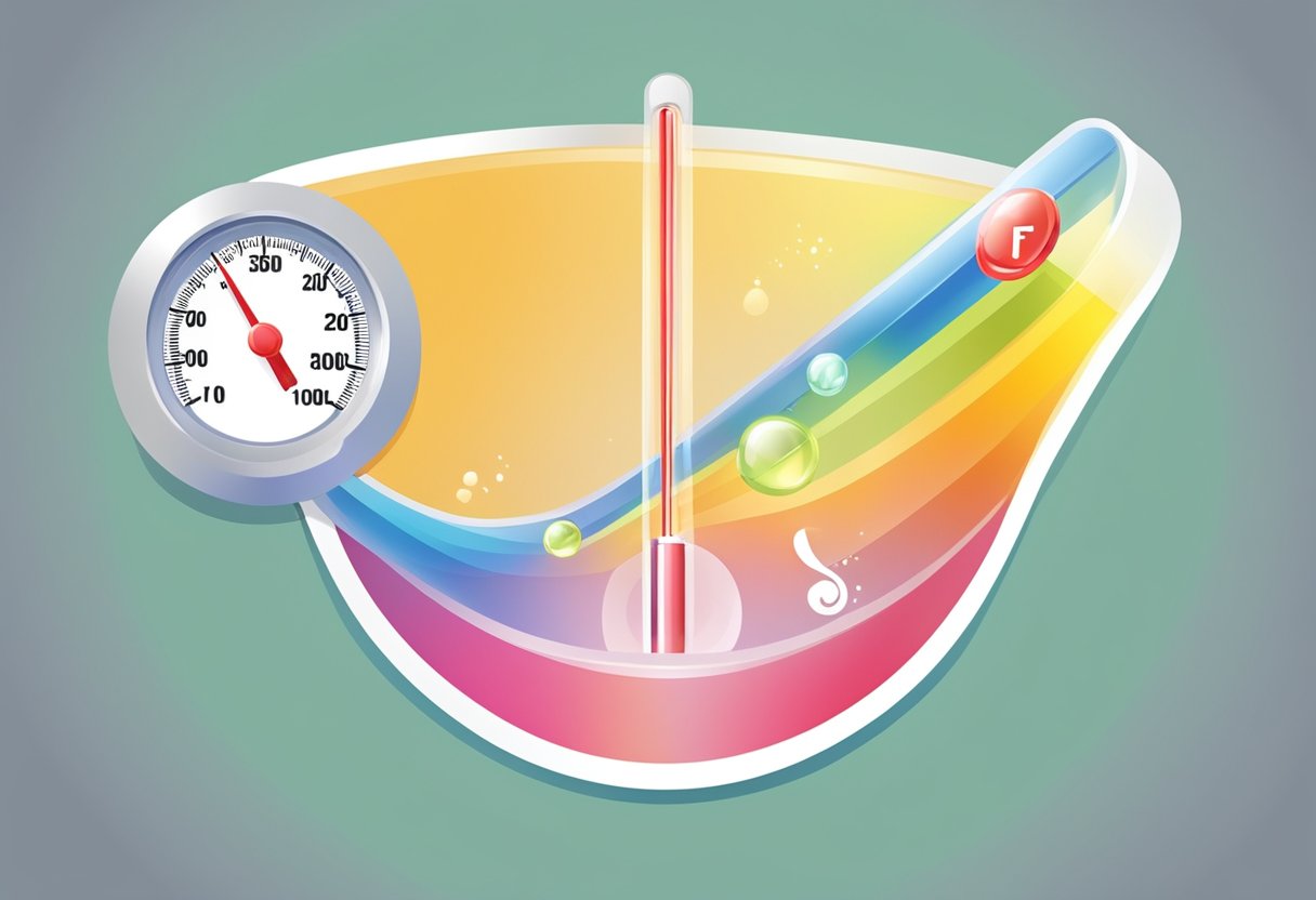 Et termometer placeret i en åben mund, med en skala der viser en ekstra temperaturmåling